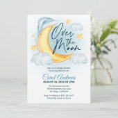 Über der Moon Watercolor Babydusche Einladung (Stehend Vorderseite)