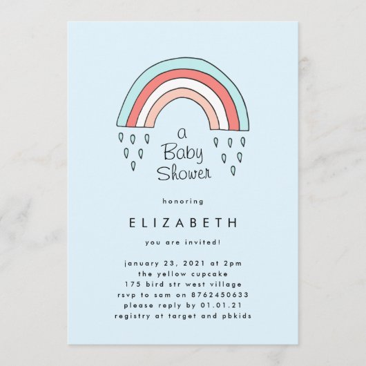Über der Rainbow Boy Blue Light Baby Dusche Einladung (Vorderseite)