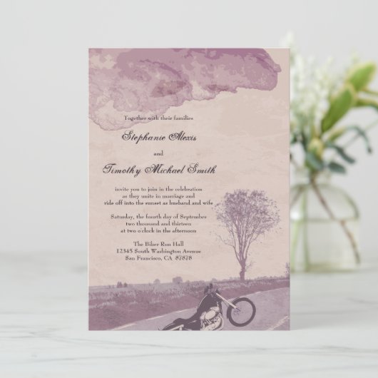 Über der Straßenmotorrad-Hochzeitseinladung Einladung (Stehend Vorderseite)
