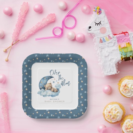 Über der Teddy-Babydusche des Mondbären Pappteller (Party)