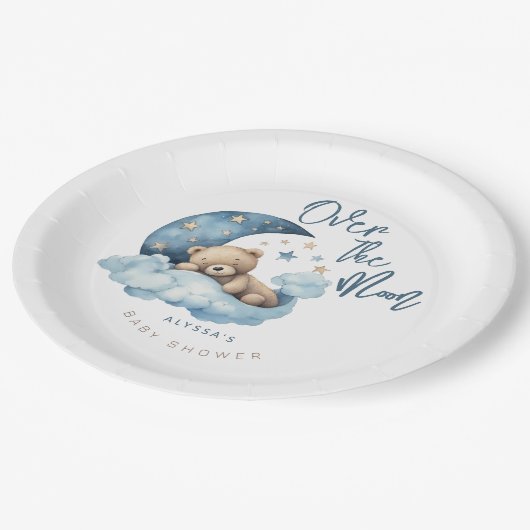 Über der Teddy-Babydusche des Mondbären Pappteller (Schrägansicht)