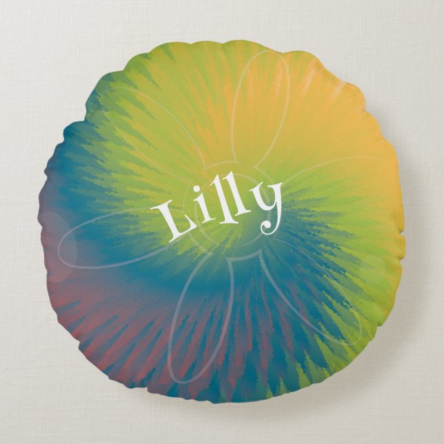 Über die Gefärbte Krawatte runder Throw Kissen (Vorderseite)