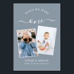 Über die Jahre paare Foto Hochzeit Moderne Tabl Tischnummer<br><div class="desc">Erinnern Sie sich an Ihre Hochzeitsempfang-Tischnummern - Diese eleganten, einfachen Tischnummern bieten Ihnen die Möglichkeit, ein Foto der Braut und des Bräutigams im gleichen Alter wie die Tischnummer, die Braut- und Bräutigamen und das Hochzeitsdatum einzufügen. Die Hintergrundfarbe ist staubblau mit weißem Text, aber diese können in jede beliebige Farbe geändert...</div>