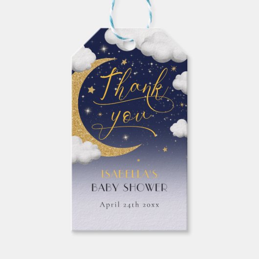 Über die Mond Baby Dusche Danke Geschenkanhänger (Vorderseite)