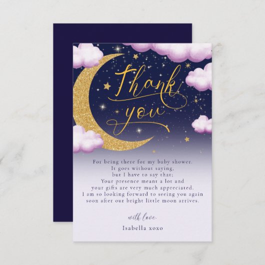 Über die Mond Girl Babydusche Danke (Vorne/Hinten)