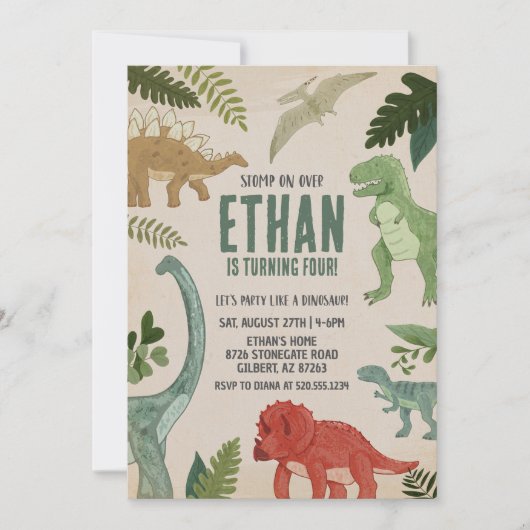 Über Dinosaurier zum Geburtstag einladen Einladung (Vorderseite)