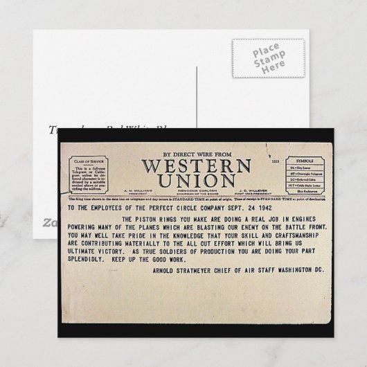 Über Direktleitung von der Gewerkschaft des Wester Postkarte (Vorne/Hinten)