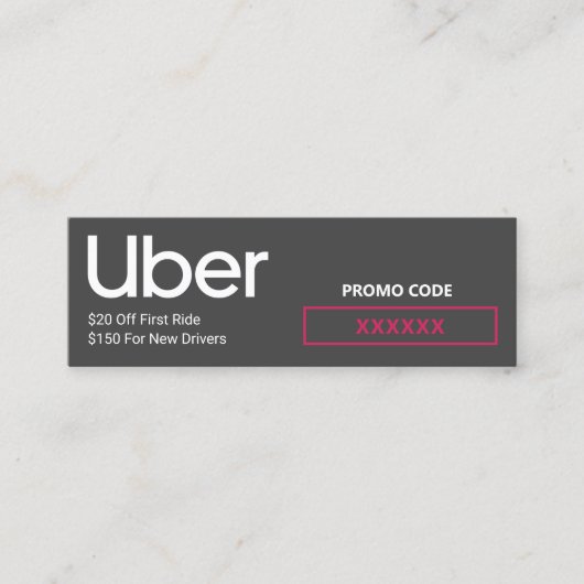 Uber Driver Promo Code Referenz Mini Visitenkarte (Vorderseite)