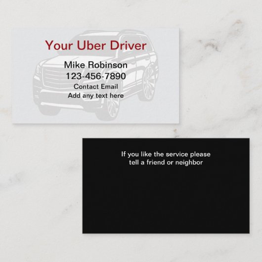 Uber Driver Simple Bold Business Cards Visitenkarte (Vorne/Hinten)