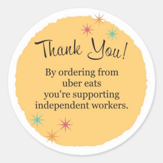 Uber Eats Vielen Dank Runder Aufkleber (Vorderseite)