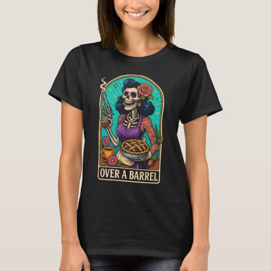 Über einem Barrel Skeleton Retro Vibes T-Shirt (Vorderseite)