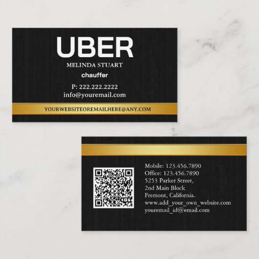 Uber-Fahrer Modern Gold Border Empfehlungs-QR-Code Visitenkarte (Vorne/Hinten)