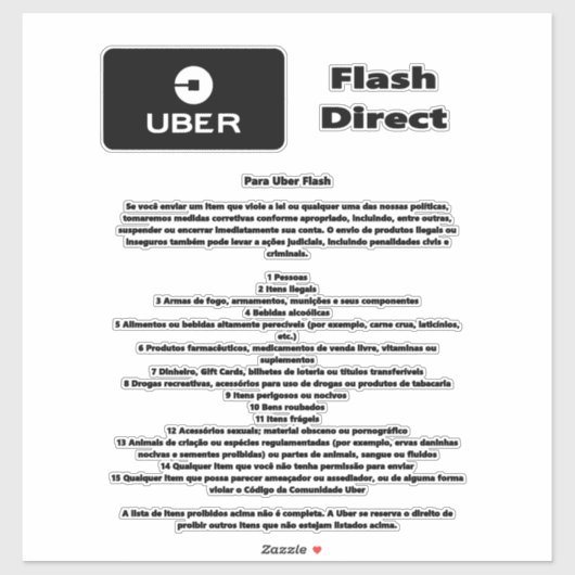 Uber Flash Direct Diretrizes Aufkleber (Blatt)