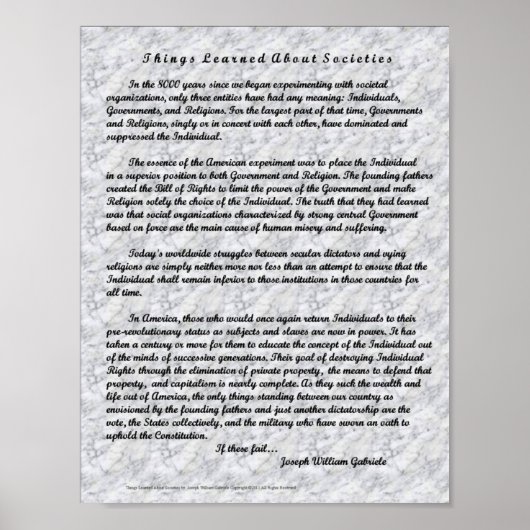 Über Gesellschaften gelernte Dinge Poster (Vorne)