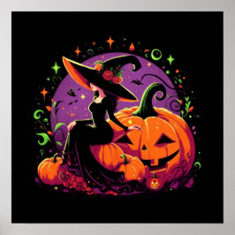 Über Hexen nachdenken, die auf einem Kürbisplakat Poster