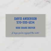 Uber Lyft Fahrer-blaues und graues Kfz-Kennzeichen Visitenkarte (Rückseite)