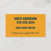 Uber-Lyft-Treiber Orange und blaue Lizenzplatte Visitenkarte (Rückseite)