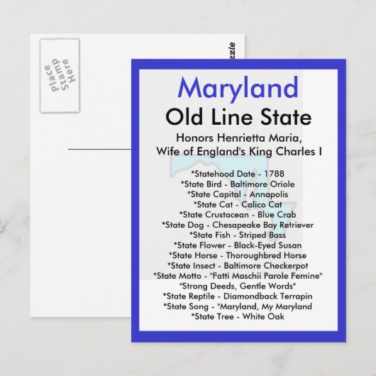 Über Maryland Postkarte (Vorne/Hinten)