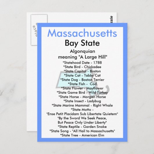 Über Massachusetts Postkarte (Vorne/Hinten)