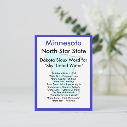 Über Minnesota Postkarte (Stehend Vorderseite)