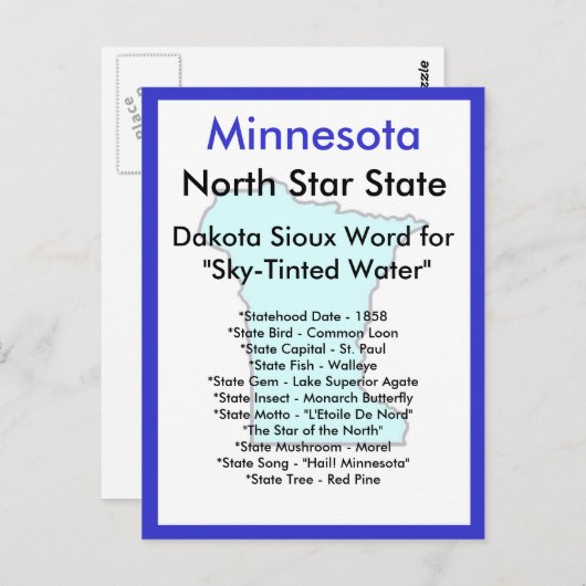 Über Minnesota Postkarte (Vorne/Hinten)