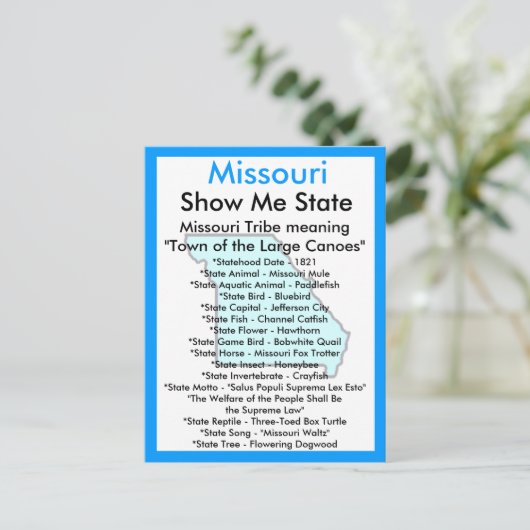 Über Missouri Postkarte (Stehend Vorderseite)