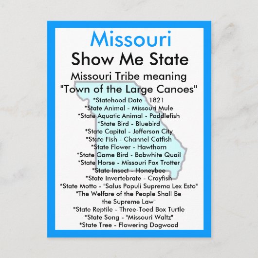 Über Missouri Postkarte (Vorderseite)
