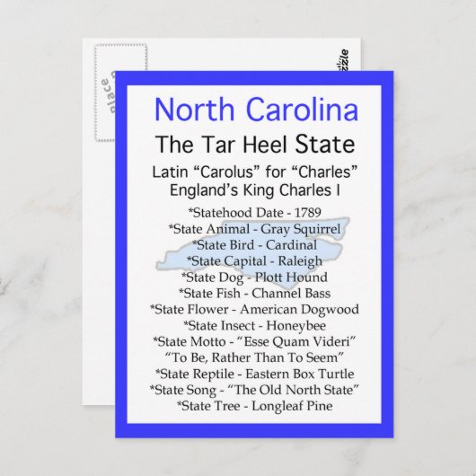 Über North Carolina Postkarte (Vorne/Hinten)