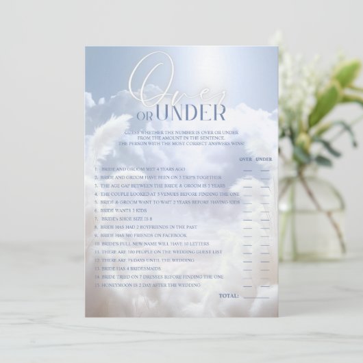 ÜBER ODER UNTER Cloud Nine 9 Brautparty GAME Einladung (Stehend Vorderseite)