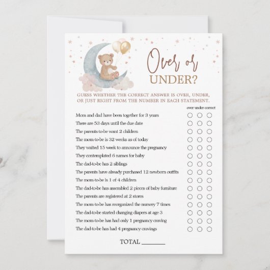 Über oder unter dem Spiel über die Mond Babyduschk Einladung (Vorderseite)