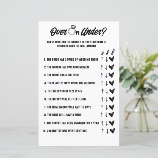 Über oder unter Hochzeitsspiel, Brautparty-Aktivit (Stehend Vorderseite)