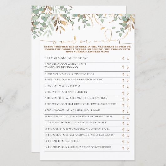 Über- oder unter Kinderduschkarte (Vorne/Hinten)