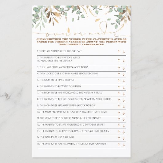 Über- oder unter Kinderduschkarte (Vorderseite)