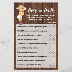 Über oder unter Little Cowboy Baby Shower Spielkar Flyer