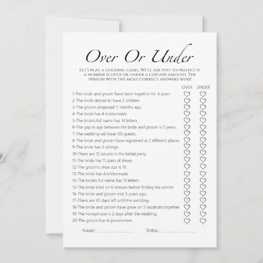 Über oder unter Minimalistischer Brautparty-Gaming Einladung (Vorderseite)