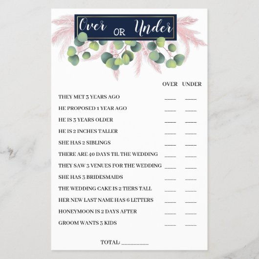 Über oder unter Pampas Grass Brautparty Game Card Flyer (Vorne)