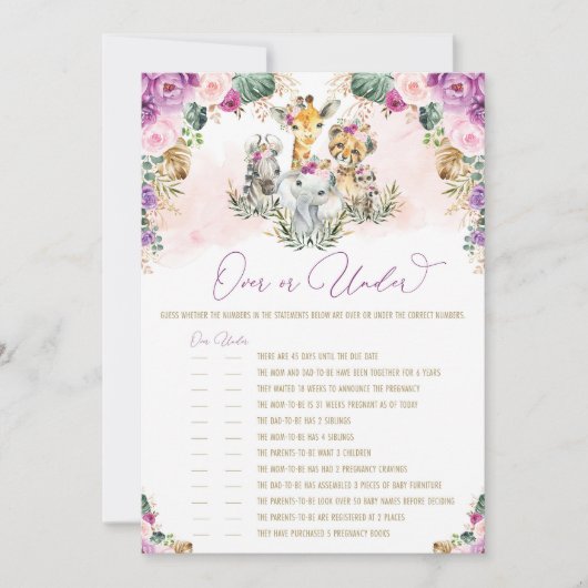 Über oder unter Safari Animals Babyduschkarte Einladung (Vorderseite)