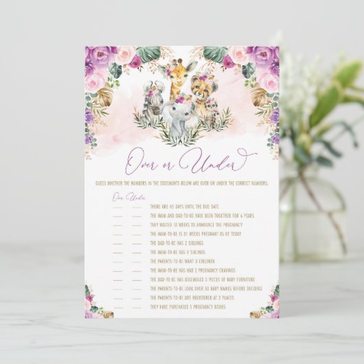 Über oder unter Safari Animals Babyduschkarte Einladung (Stehend Vorderseite)