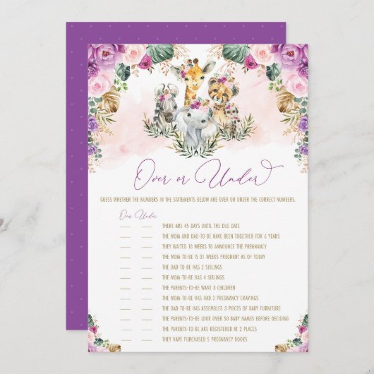 Über oder unter Safari Animals Babyduschkarte Einladung (Vorne/Hinten)