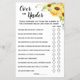 Über oder unter Sonnenblumen Brautparty-Spielkarte Flyer