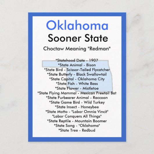 Über Oklahoma Postkarte (Vorderseite)