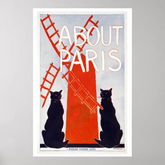 Über Paris Frankreich Rote Windmühle Schwarze Katz Poster (Vorne)