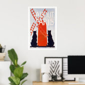 Über Paris Frankreich Rote Windmühle Schwarze Katz Poster (Heimbüro)