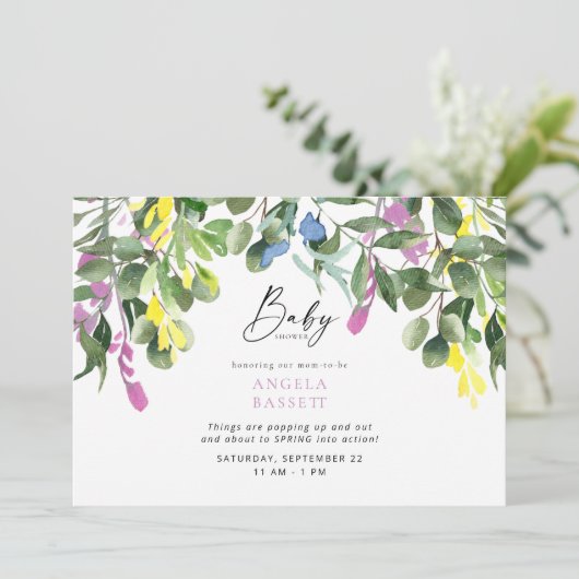 Über Pop Wildblume Lavender Baby Dusche Einladung (Stehend Vorderseite)