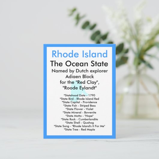 Über Rhode Island Postkarte (Stehend Vorderseite)