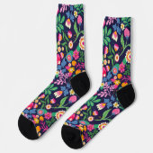 Über schwarzem Hintergrund mit Blumen Socken (Linkes Detail)