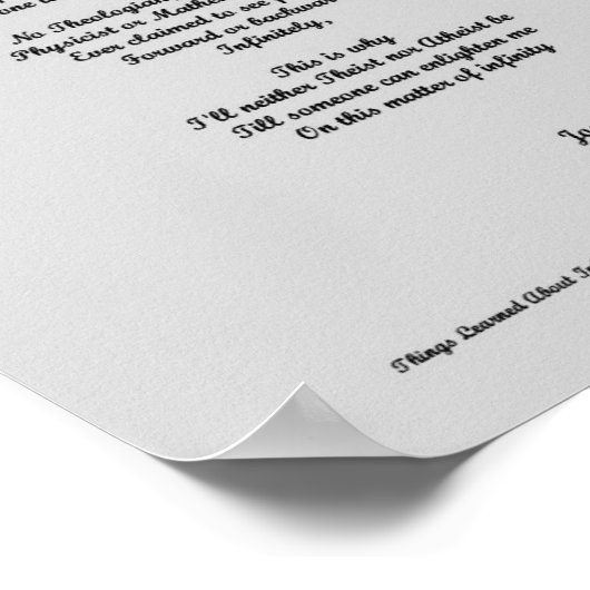 Über Unendlichkeit gelernt Poster (Ecke)