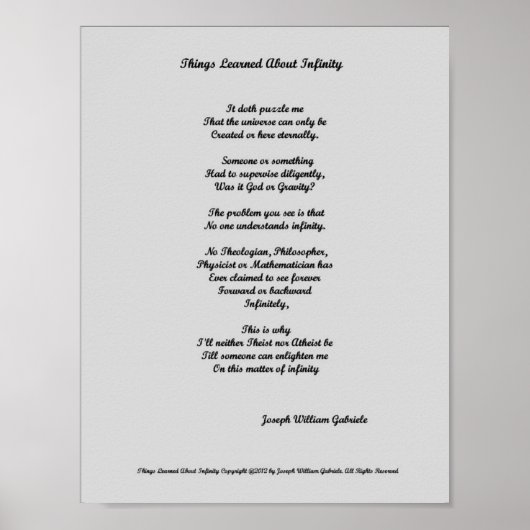 Über Unendlichkeit gelernt Poster (Vorne)