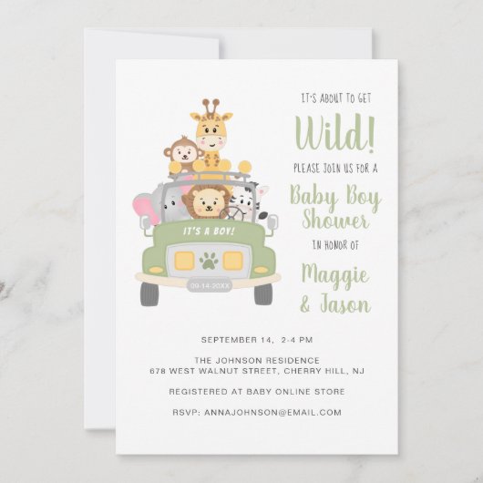 Über Wild Safari Baby Boy Couple Shower Einladung (Vorderseite)