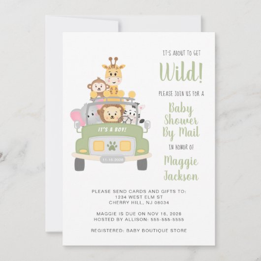 Über Wild Safari Baby Dusche per Mail Einladung (Vorderseite)